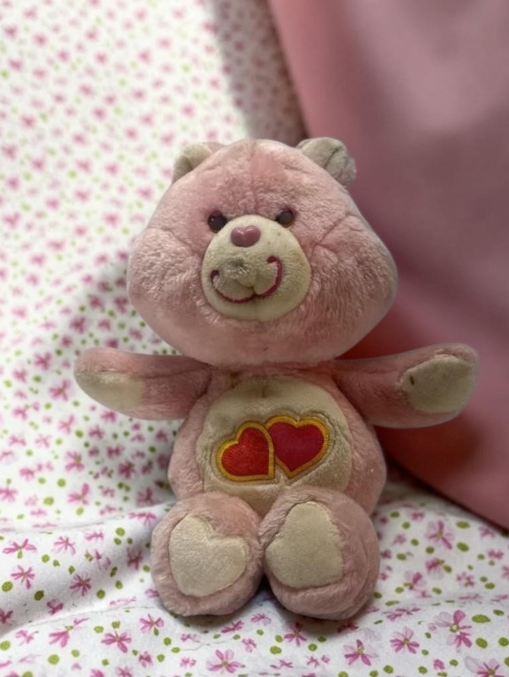 1983 Kenner Care Bears Love-A-Lot Bear Plush Toy Pink Vintage Stuffed Animal